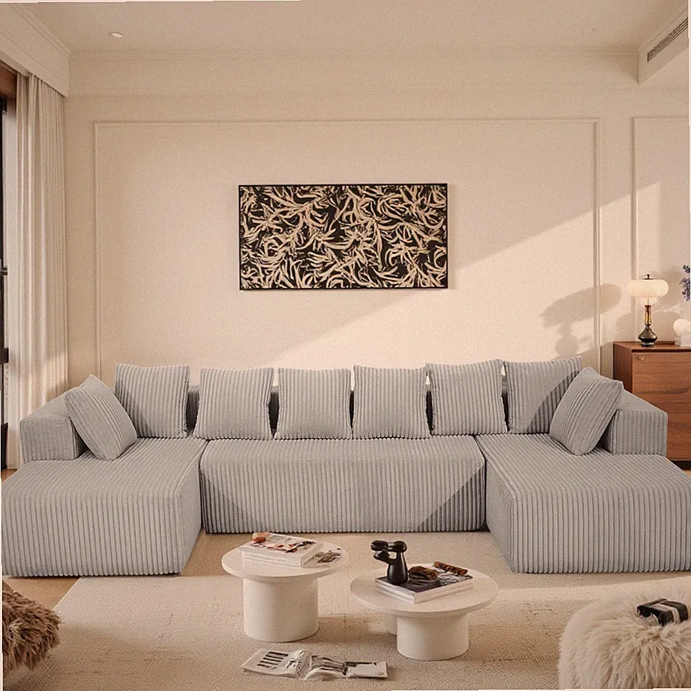 Oversized U-Shaped Corduroy Convertible Sectional Sofa Modular Couch with Chaise