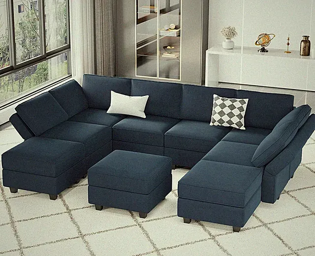 Oversized U-Shaped Modular Sectional Sofa with Storage & Chaise - Blue