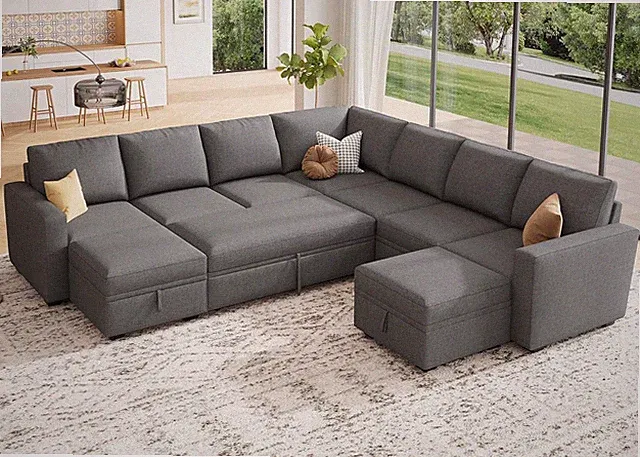 Oversized U-Shaped Modular Sleeper Sofa with Storage - Dark Grey