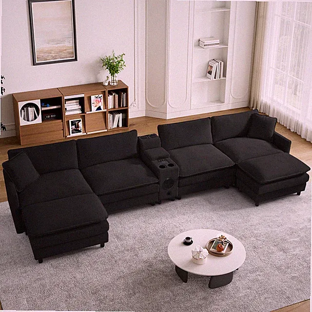 Oversized U-Shaped Sectional Sofa Couch w/Cup holder,Wireless/USB Port Charging