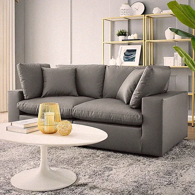 Overstuffed Vegan Leather Loveseat with Down-Filled Comfort by