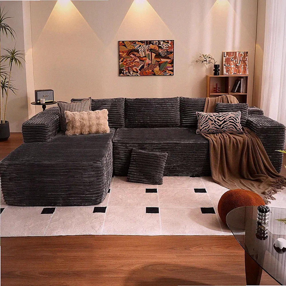Ovios 104" Cloud Boneless Couch with L-Shape Chaise,Modern Sectional Modular Sof