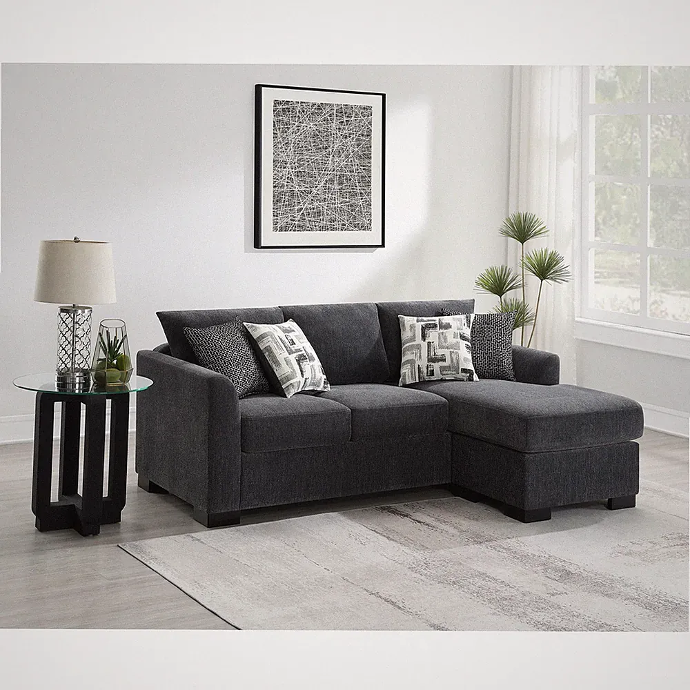 Pacheco Dark Grey Upholstered Sleeper Sectional Chaise Sofa