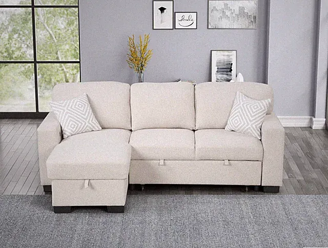 Pacific Beige Reversible Sectional With Pull-Out Bed