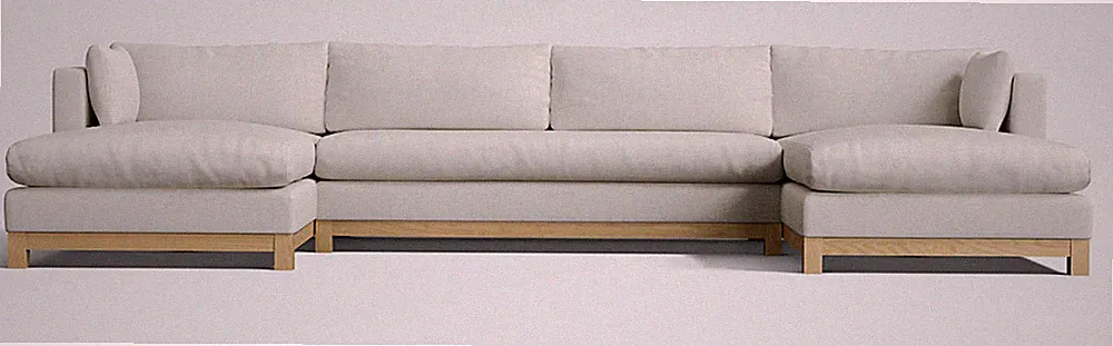 Pacific Wood Base 3-Piece U-Shape Bench Sectional Sofa with Double Chaise Lounge