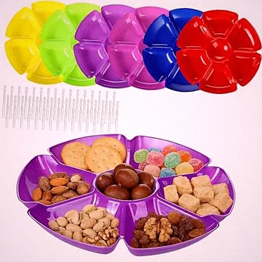 Pack Divided Serving Tray 7 Section Chip and Dip Platter Veggie 12 Colorful