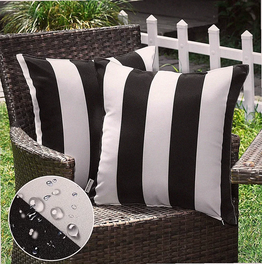 Pack of 2 Outdoor Waterproof Striped Pillow Covers Decorative Throw Covers