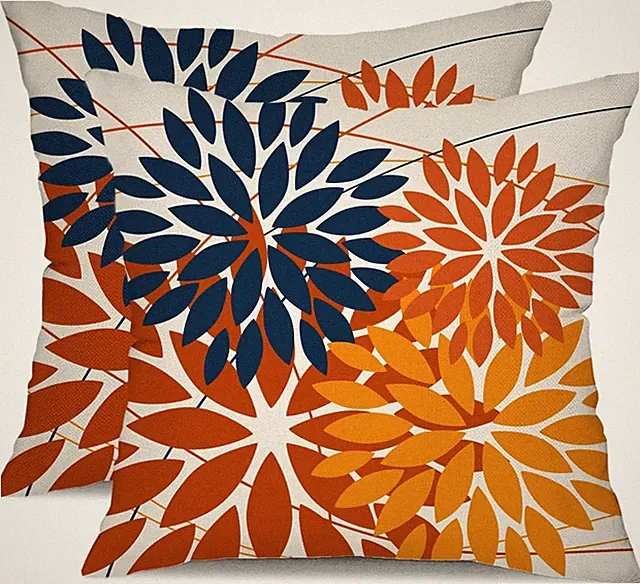 Pack of 2 Outdoor Waterproof Throw Pillow Covers 18x18 Blue Orange