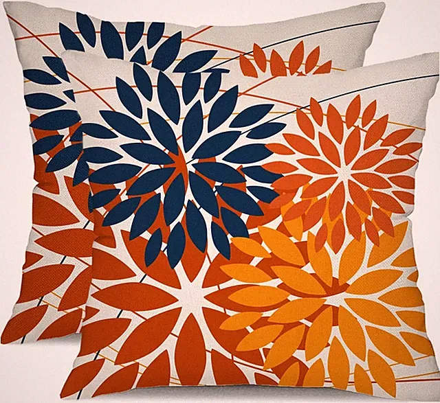 Pack of 2 Outdoor Waterproof Throw Pillow Covers 18x18 Blue Orange