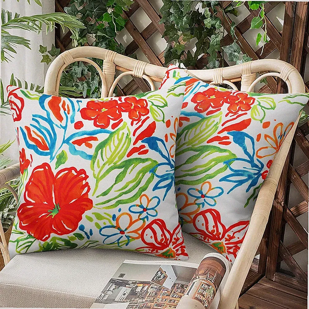 Pack of 2 Outdoor Waterproof Throw Pillow Covers 18X18 Floral Decorative Square