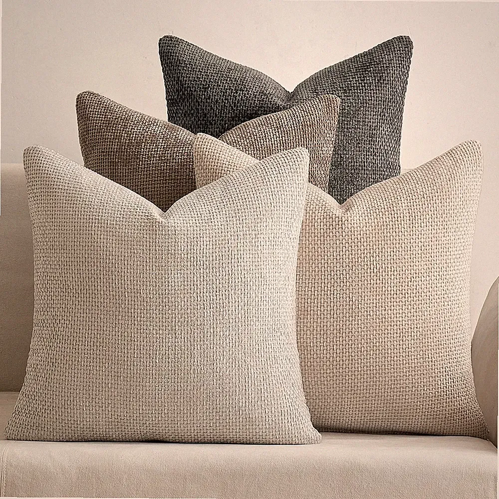 Pack of 4 Couch Throw Pillow Covers 16X16 Inch Neutral Soft Decorative Chenille