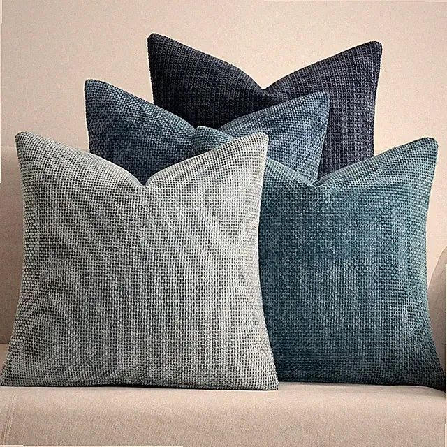 Pack of 4 Couch Throw Pillow Covers 18x18 Inch Neutral Blue Soft Decorative C...
