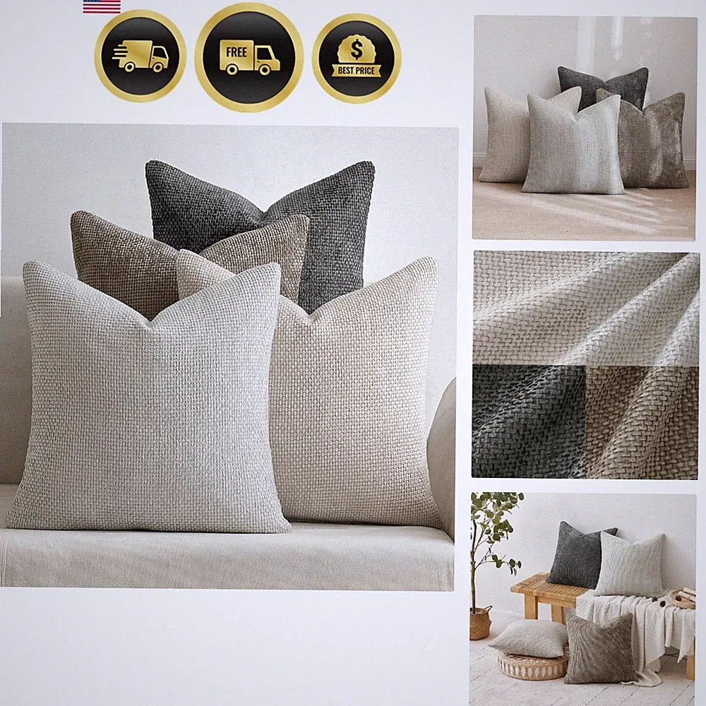 Pack of 4 Couch Throw Pillow Covers 18x18 Inch Neutral Soft Decorative Chenil...