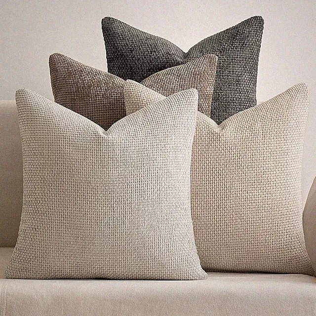 Pack of 4 Couch Throw Pillow Covers 22x22 Inch Neutral Soft Decorative Chenille