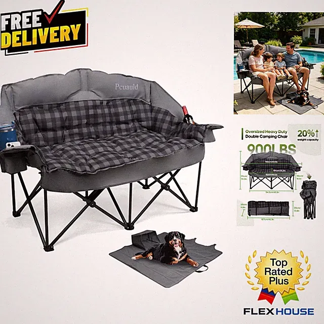 Padded Loveseat Camping Couch with Adjustable Cup Holders - Ultimate Comfort