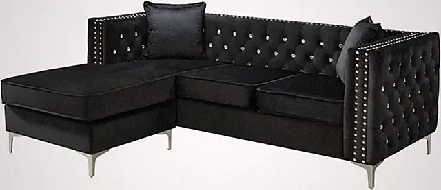 Paige Velvet Sofa Chaise in Black