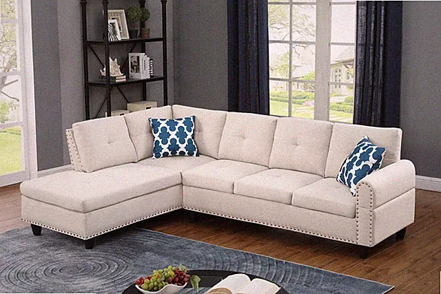 Paired L - shaped Sofa in Beige 2pc