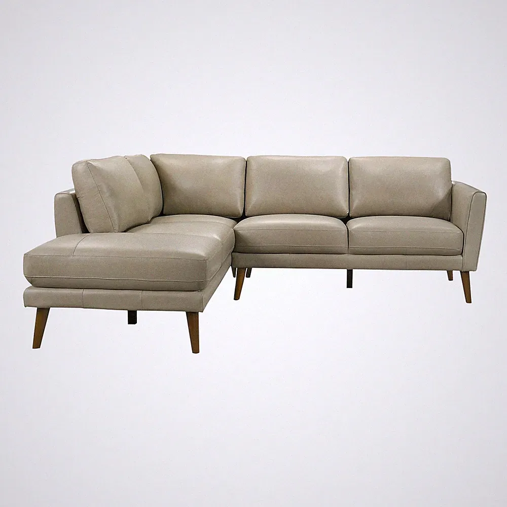 Paisley Genuine Leather L-Shaped Pillow Back Left-Facing Sectional in Cream