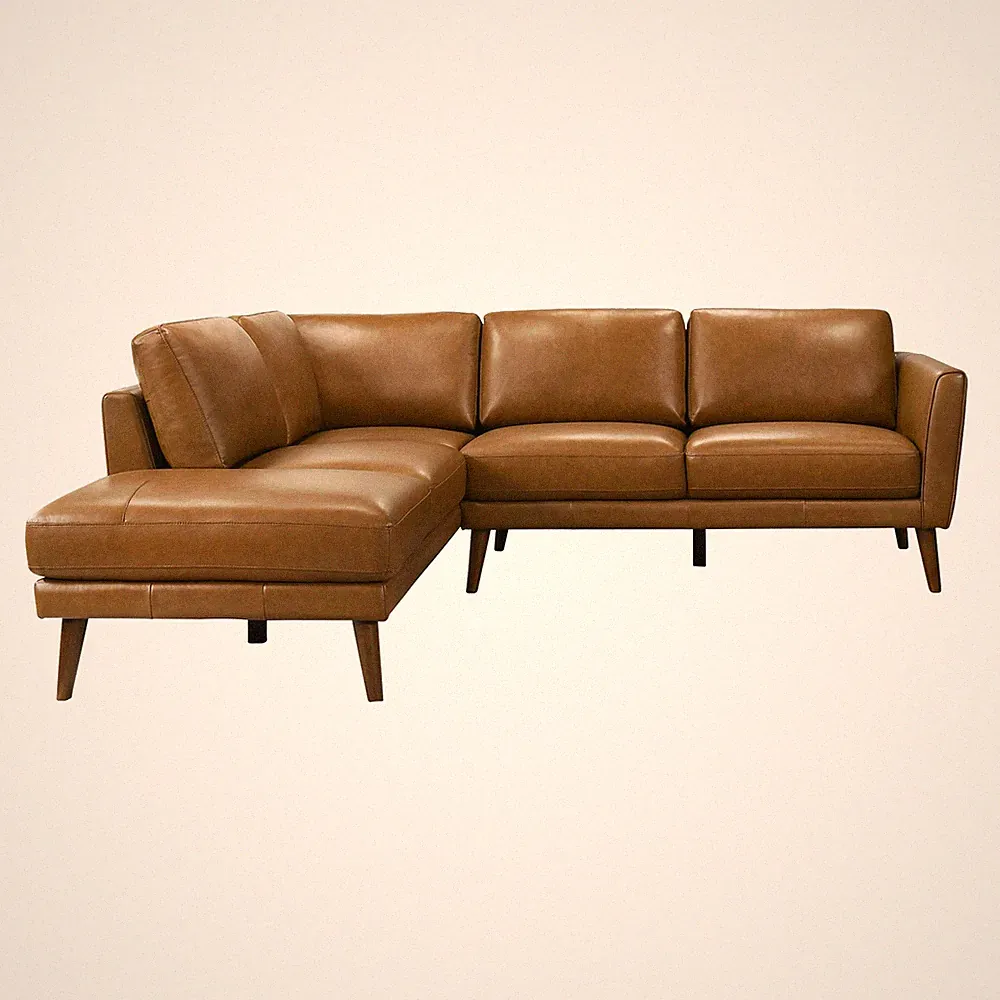 Paisley Genuine Leather L-Shaped Pillow Back Left-Facing Sectional in Tan