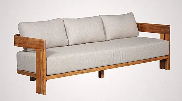 Paradiso Outdoor Solid Teak Wood Sofa - Gray Fabric Sofa