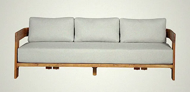 Paradiso Outdoor Solid Teak Wood Sofa - Light Gray Fabric Sofa
