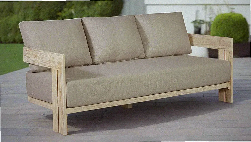 Paradiso Teak Wood Natural Look Sofa - Gray Fabric Sofa