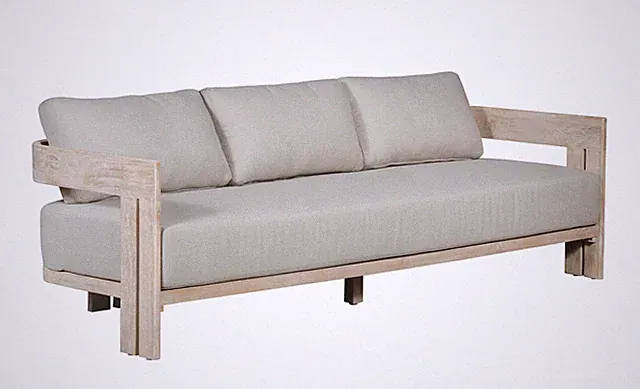 Paradiso Teak Wood Sofa Natural Look - Gray Fabric Sofa