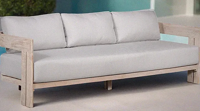 Paradiso Teak Wood Sofa Natural Look - Light Grey Fabric Sofa