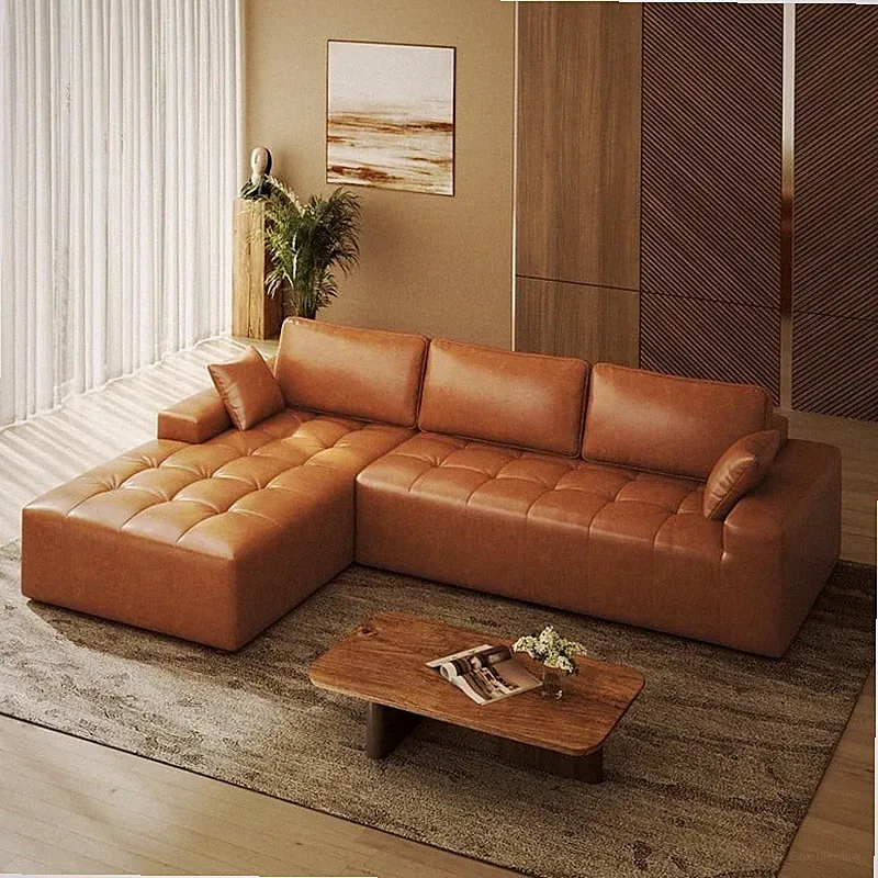 Patbrela Sectional Sofa, L-Shaped Deep Seat, Modular Cloud Couch, Brown PU
