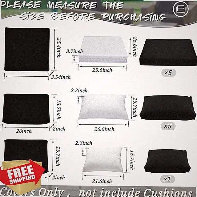 Patelai 11pc Black Waterproof Patio Cushion Covers - Sectional Furniture Set