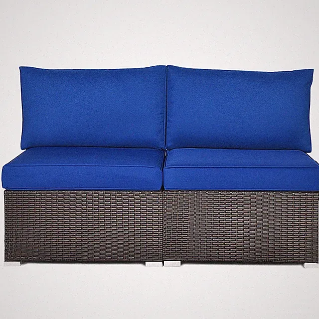 Patio 2PCS Rattan Armless Sofa Sectional Conversation Furniture W/ Navy Cushion