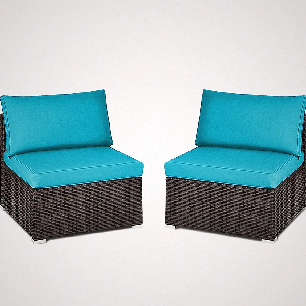 Patio 2PCS Rattan Armless Sofa Sectional Furniture Conversation Set Turquoise