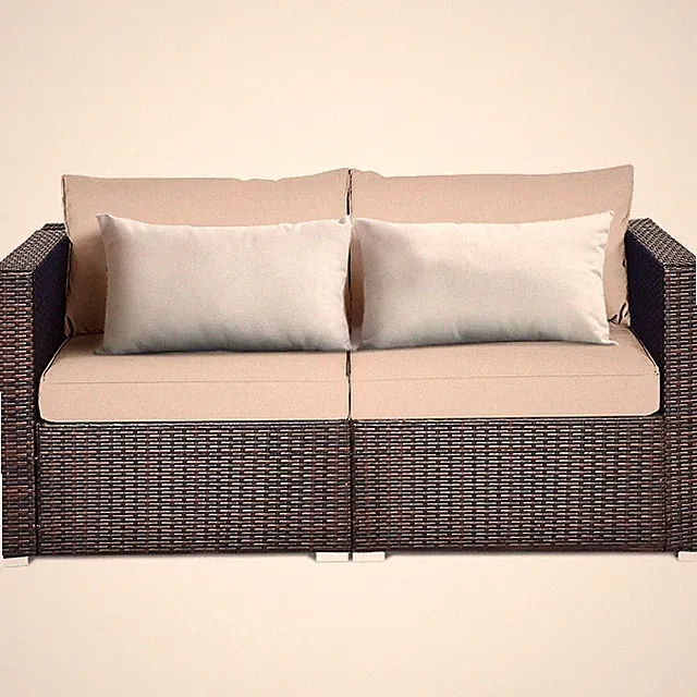 Patio 2PCS Rattan Cushioned Sofa Sectional Furniture Conversation Set Beige