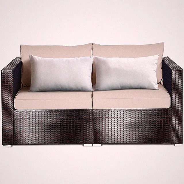 Patio 2PCS Rattan Cushioned Sofa Sectional Furniture Conversation Set Beige