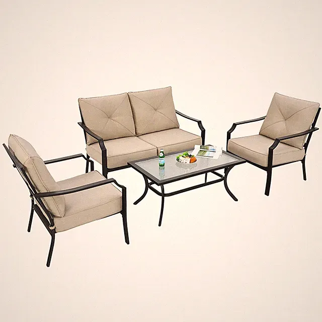 Patio 4 PCS Furniture Set Cushion Sofa Loveseat Sectional Garden Deck Poolside