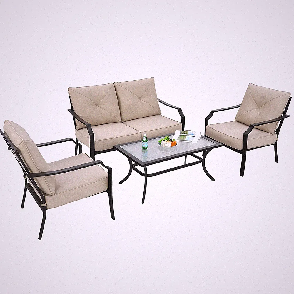 Patio 4 PCS Furniture Set Cushion Sofa Loveseat Sectional Garden Deck Poolside