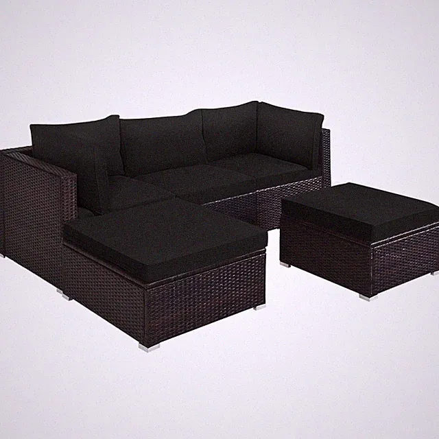 Patio 5PCS Wicker Furniture Set Sectional Conversation Sofa Set W/ Ottoman Black