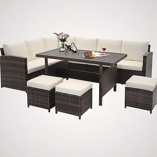 Patio 7 PCS Furniture Set Rattan Sectional Conversation Sofa Coffee Table Porch