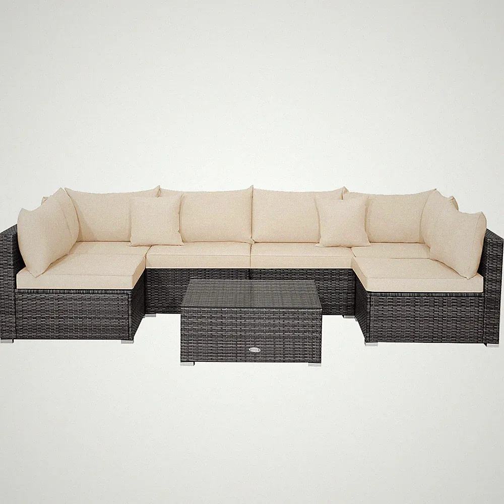 Patio 7PCS Rattan Furniture Set Sectional Sofa Cushioned Garden Brown