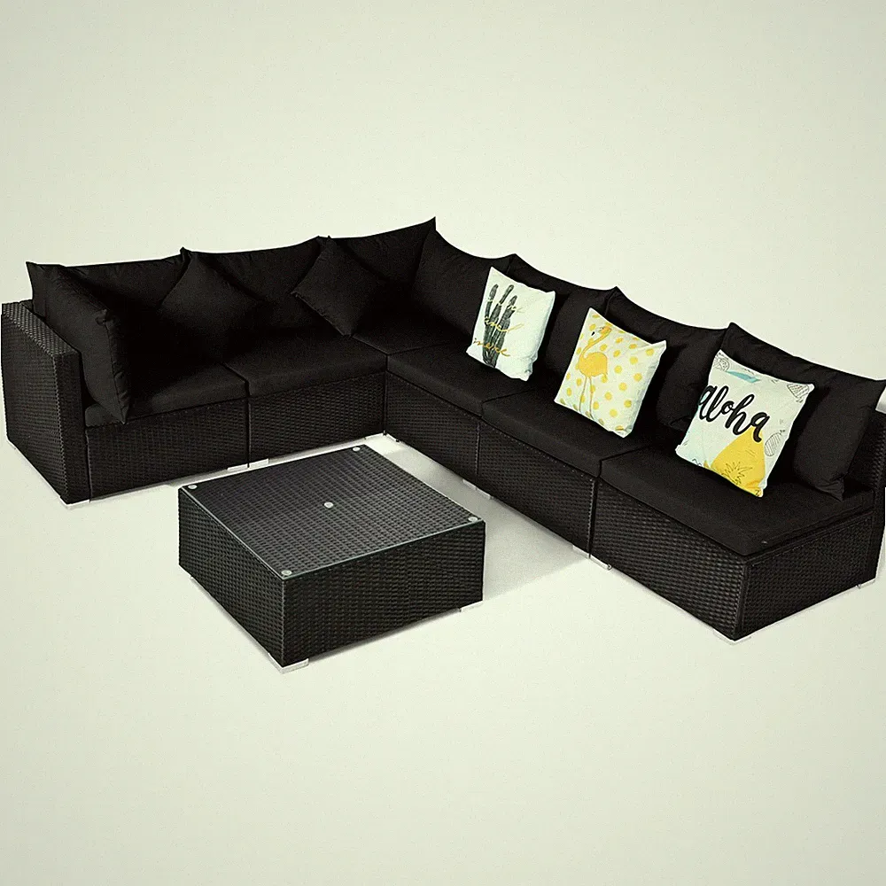 Patio 7PCS Rattan Sofa Set Sectional Conversation Furniture Set Balcony Black