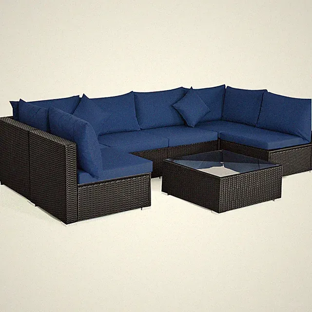 Patio 7PCS Rattan Sofa Set Sectional Conversation Furniture Set Balcony Navy