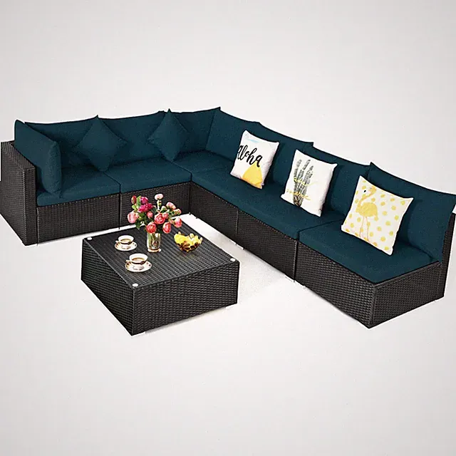 Patio 7PCS Rattan Sofa Set Sectional Conversation Furniture Set Garden Outdoor