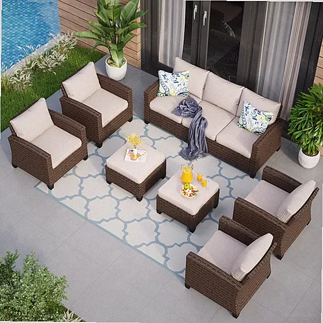 Patio Conversation Set Outdoor Sectional Sofa Set Rattan Sofa Chairs Heavy Duty