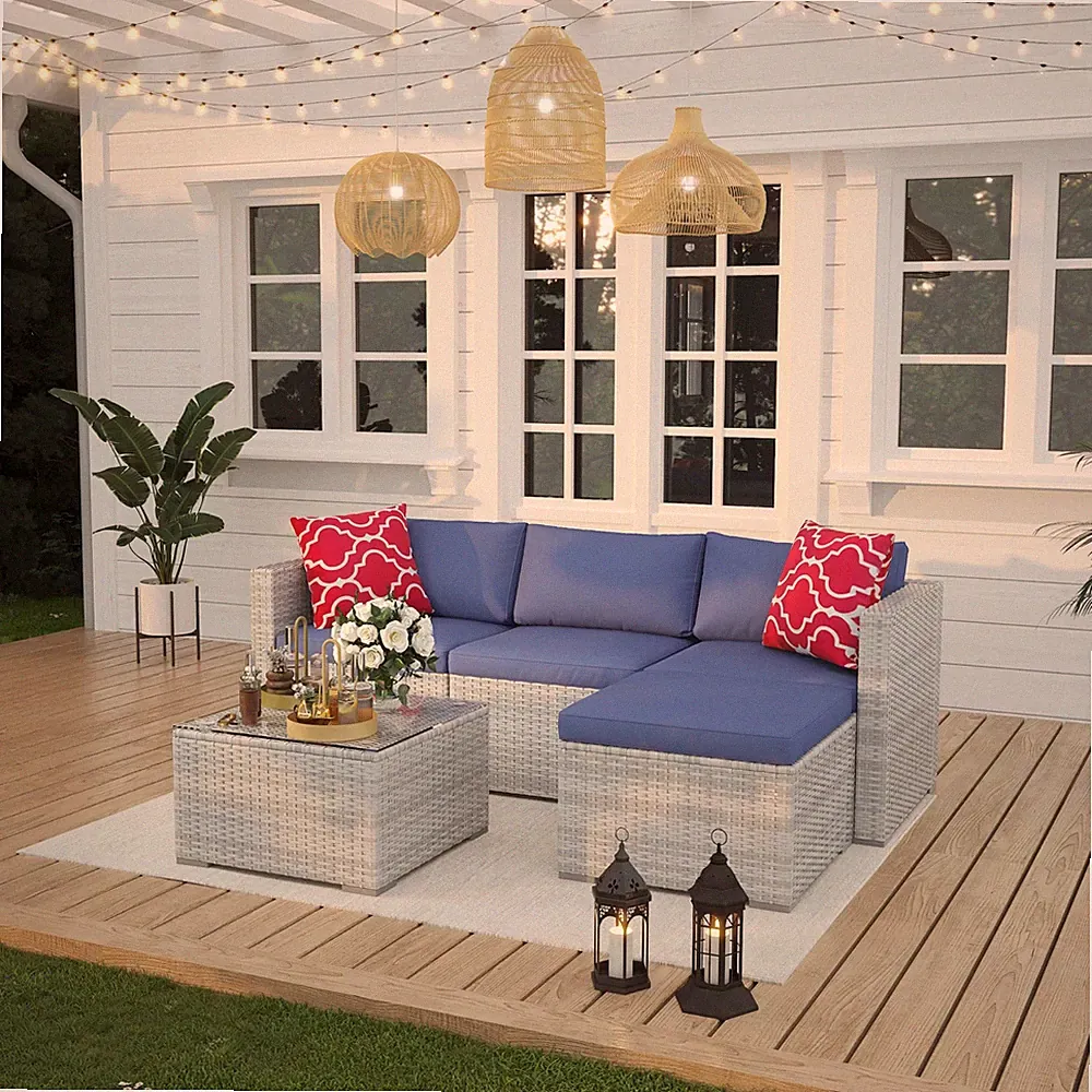 Patio Conversation Set Wicker Sofa Ottoman Table Outdoor Couch Sectional 5 Piece