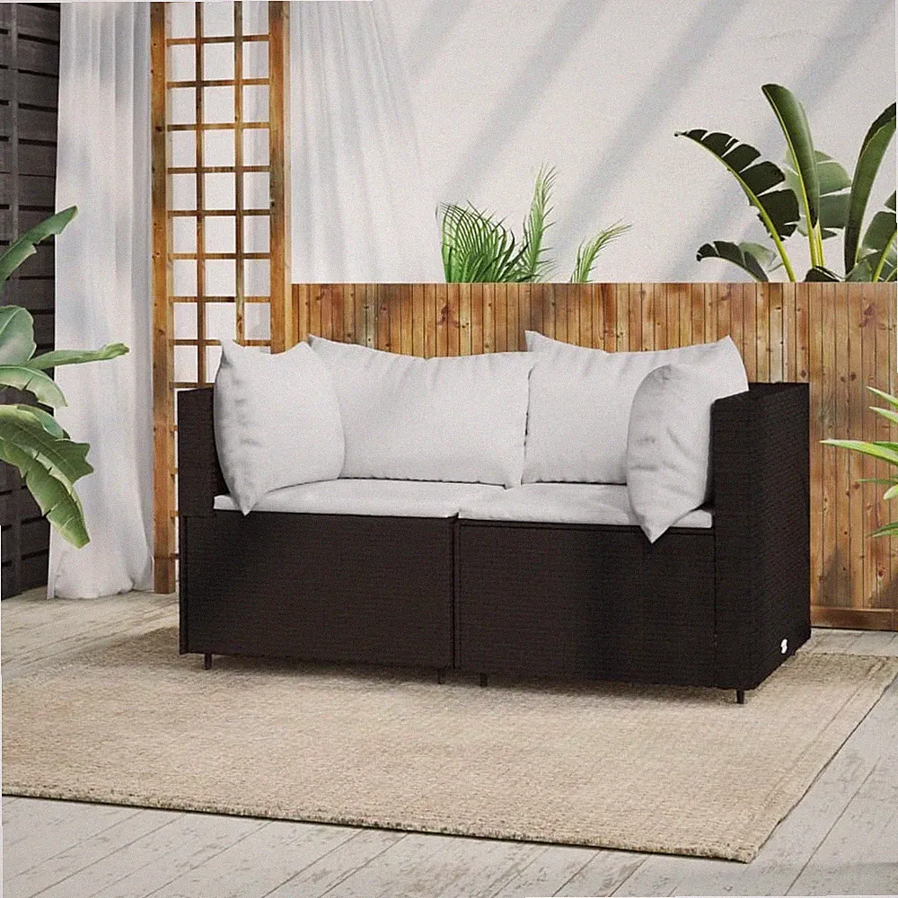 Patio Corner Sofa Black PE rattan Standard Modular