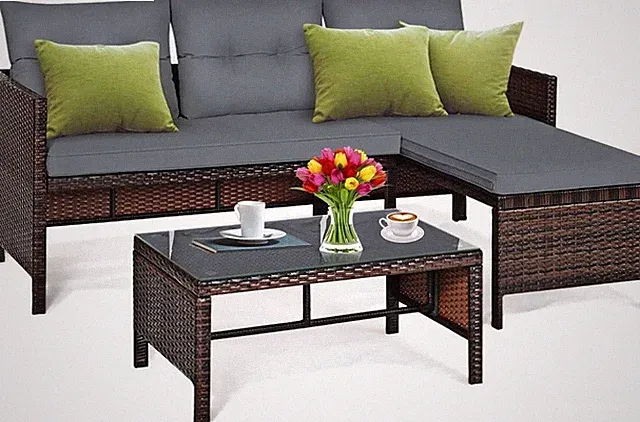 Patio Corner Sofa Set, 3-Piece Outdoor Patio Conversation Furniture Sets, with L