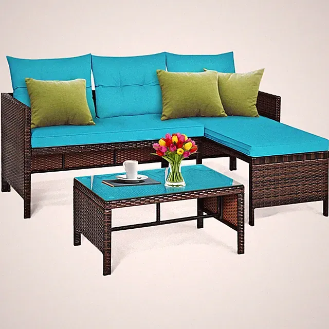 Patio Corner Sofa Set 3 Piece, Outdoor Rattan Sofa Set, Includes Lounge Chais...