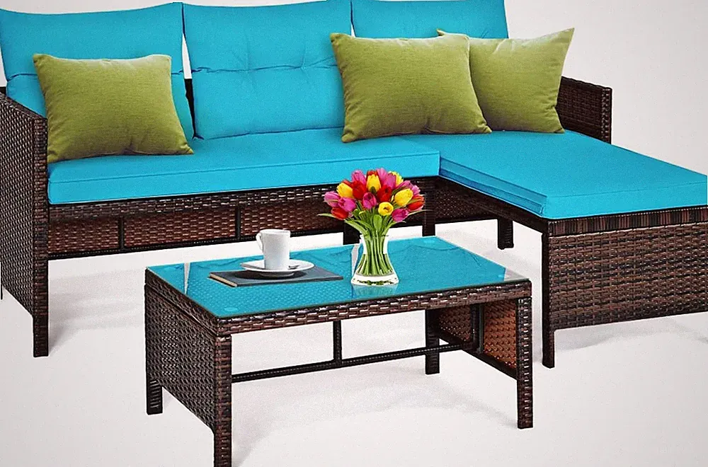 Patio Corner Sofa Set 3 Piece, Outdoor Rattan Sofa Set, Includes Lounge Chaise
