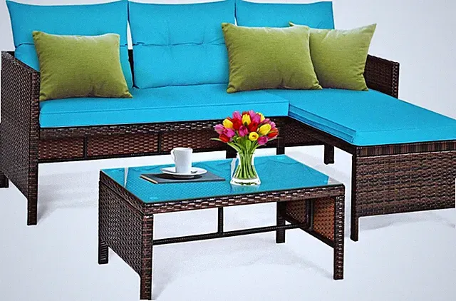 Patio Corner Sofa Set 3 Piece, Outdoor Rattan Sofa Set, Includes Lounge Chaise