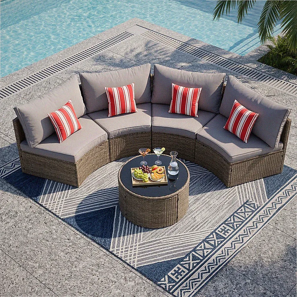 Patio Coversation Set Outdoor Furniture Sectional Round Sofa Couch Cushion Table